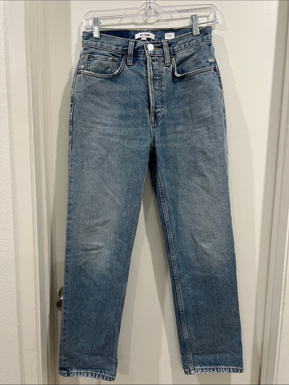 Re/Done High-Rise Stove Pipe Straight Jeans Button Fly Blue Denim Size 26